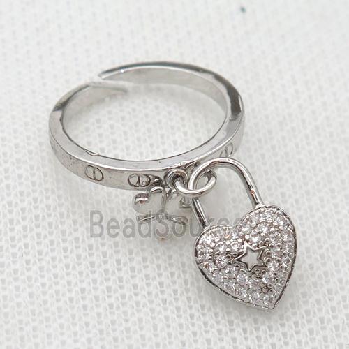 copper Rings pave zircon with heartLock, platinum plated