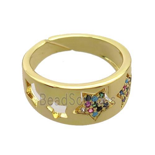 copper Rings pave zircon, star, gold plated