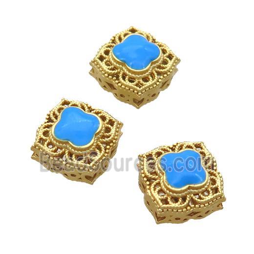 copper square beads with blue enamel, unfade, duck gold