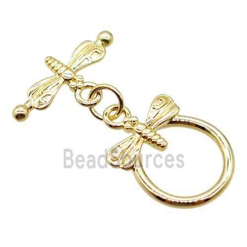 copper connector clasp, dragonfly, gold plated