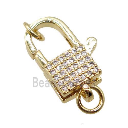 copper lock clasp pave zircon, gold plated