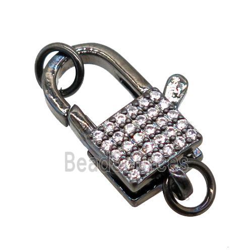 copper lock clasp pave zircon, black plated