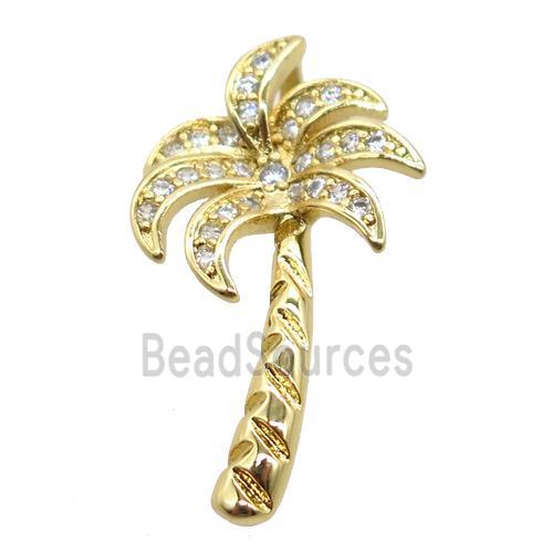 copper coconut tree pendant pave zircon, gold plated