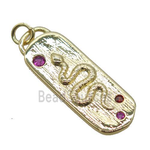 copper rectangle pendant pave zircon, snake, gold plated