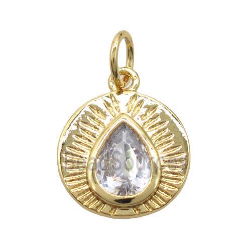 copper teardrop pendant pave zircon, gold plated