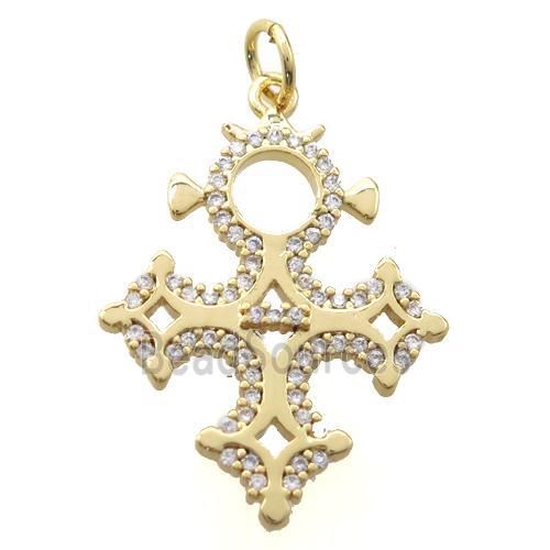 copper cross pendant pave zircon, gold plated