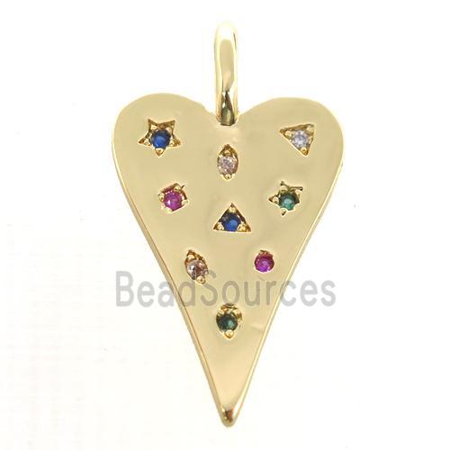 copper heart pendant pave zircon, gold plated