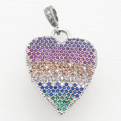 copper heart pendant pave zircon, platinum plated