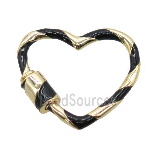 copper carabiner lock pendant with enamel, heart, gold plated