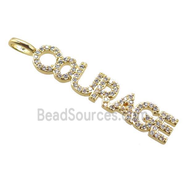 copper COURAGE pendant pave zircon, gold plated