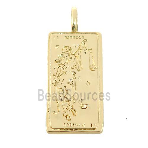 copper rectangle tarot card pendant, gold plated