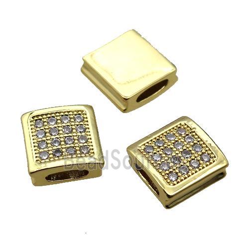 copper beads pave zircon, square, gold plated