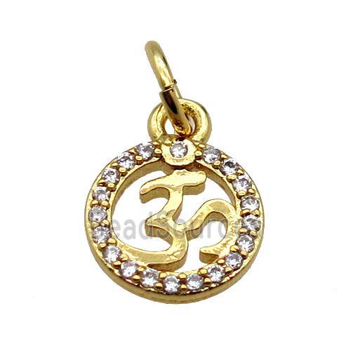 copper circle pendant pave zircon with Om symbol, gold plated