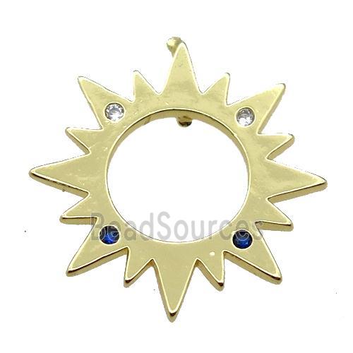 copper sunflower pendant pave zircon, gold plated