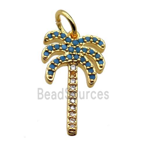 copper coconut tree pendant pave zircon, gold plated