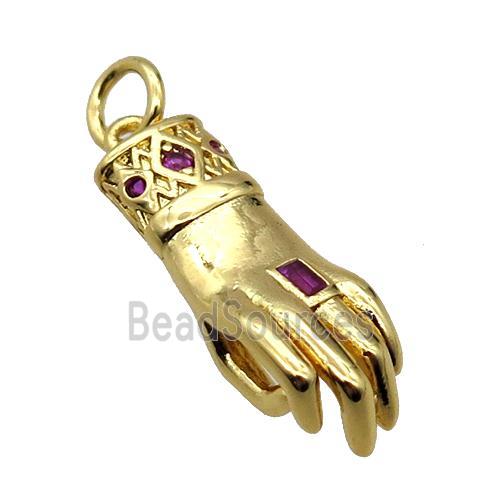 copper hand pendant pave zircon, gold plated