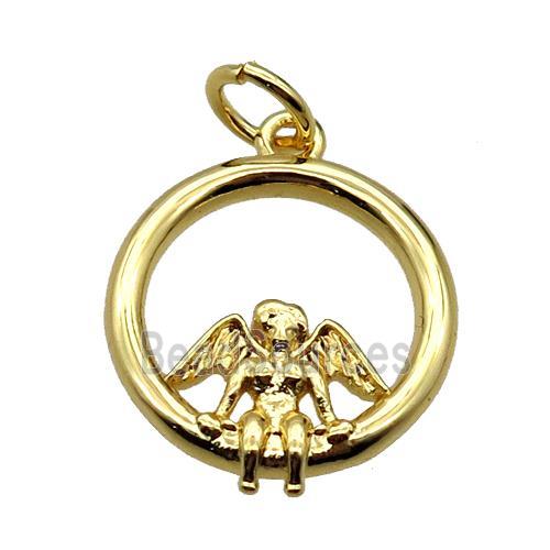 copper circle spider pendant, gold plated