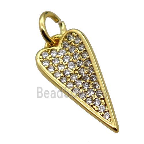 copper dart pendant pave zircon, gold plated