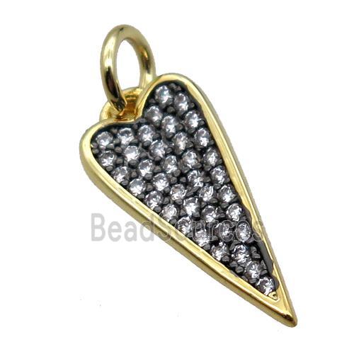 copper dart pendant pave zircon, gold plated