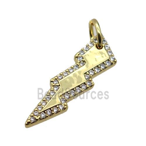 copper lightning pendant pave zircon, gold plated