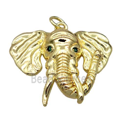 copper elephant pendant pave zircon, gold plated