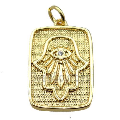 copper rectangle pendant pave zircon, hand, gold plated