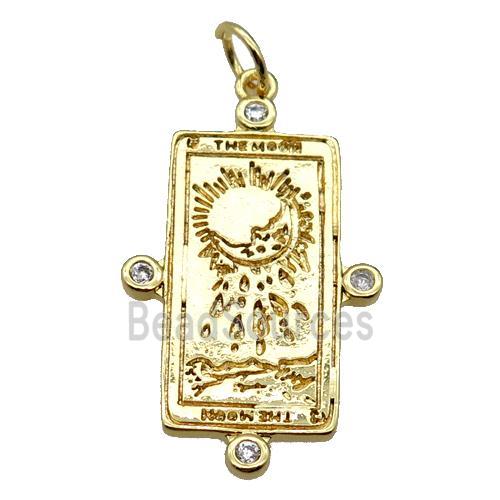 copper rectangle pendant pave zircon, moonface, gold plated