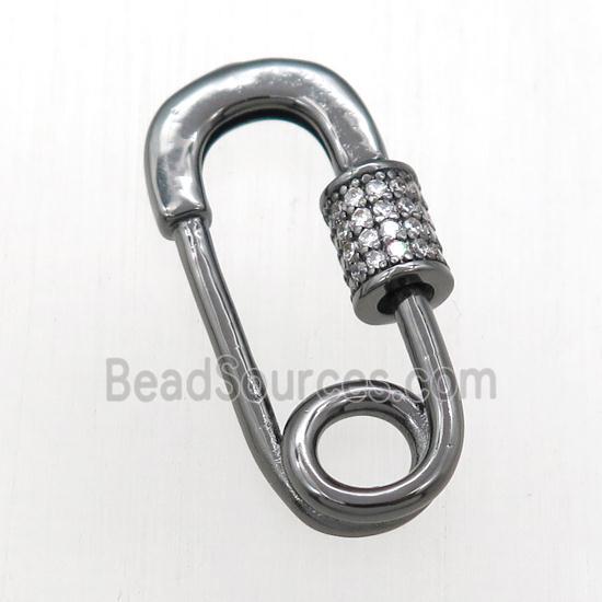 copper carabiner lock pendant paved zircon, safepin, black plated