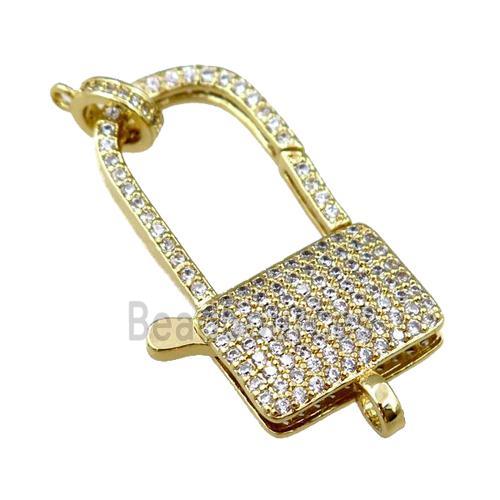 copper Carabiner Clasp paved zircon, gold plated