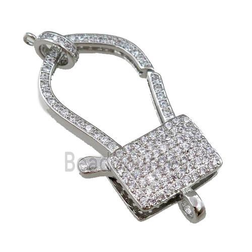 copper Carabiner Clasp paved zircon, platinum plated