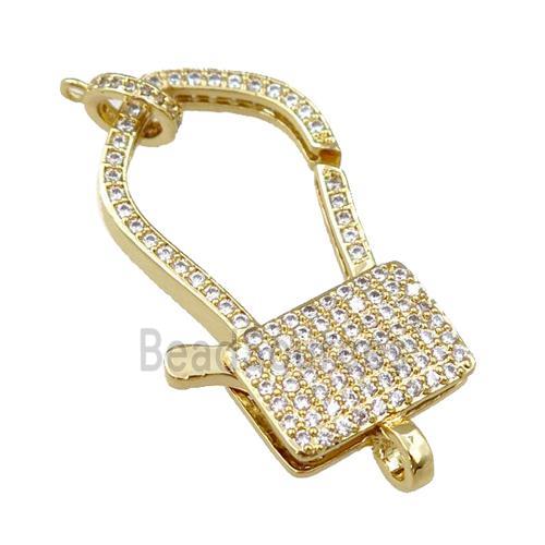 copper Carabiner Clasp paved zircon, gold plated