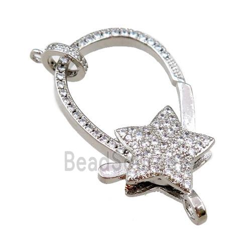 copper Carabiner Clasp paved zircon, star, platinum plated