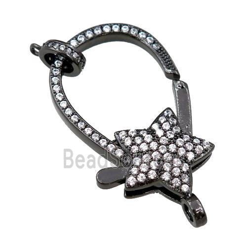 copper Carabiner Clasp paved zircon, star, black plated