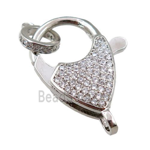 copper Carabiner Clasp paved zircon, platinum plated