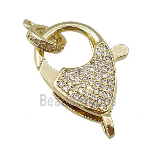 copper Carabiner Clasp paved zircon, gold plated