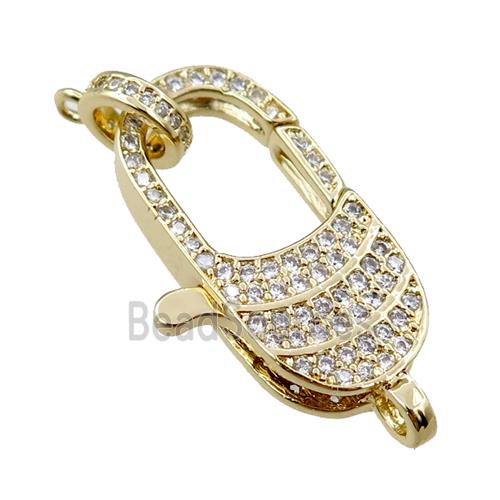 copper Carabiner Clasp paved zircon, gold plated