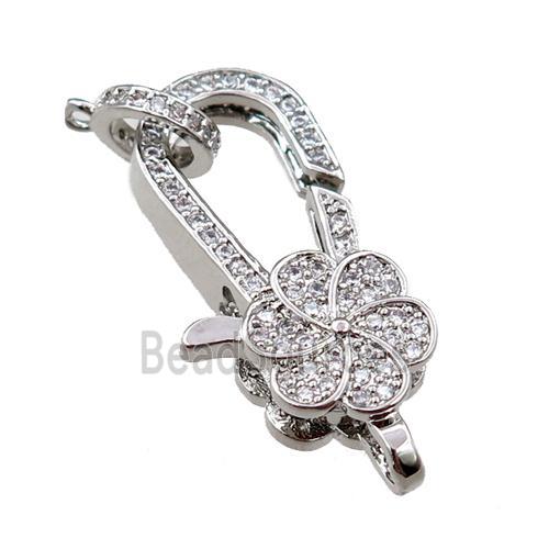 copper Carabiner Clasp paved zircon, platinum plated