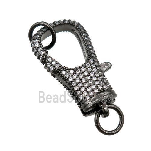 copper Carabiner Clasp paved zircon, black plated