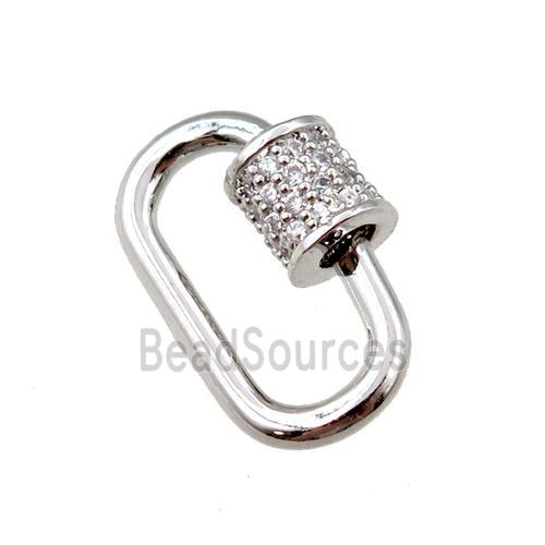 copper Carabiner Clasp paved zircon, platinum plated