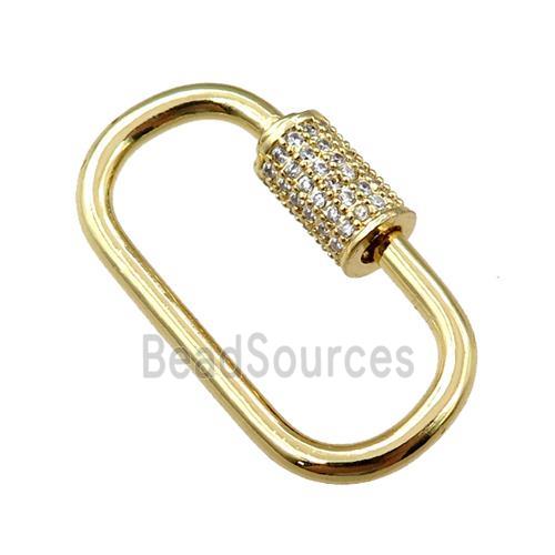 copper Carabiner Clasp paved zircon, gold plated