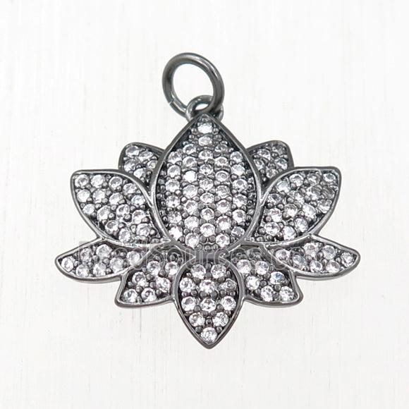 copper lotus pendant pave zircon, black plated