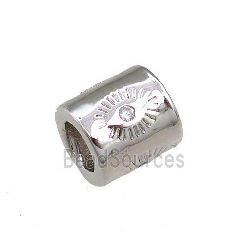 copper tube beads pave zircon, eye, platinum plated