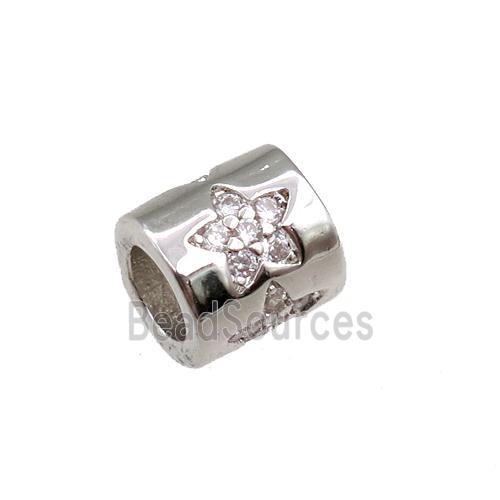 copper tube beads pave zircon, star, platinum plated