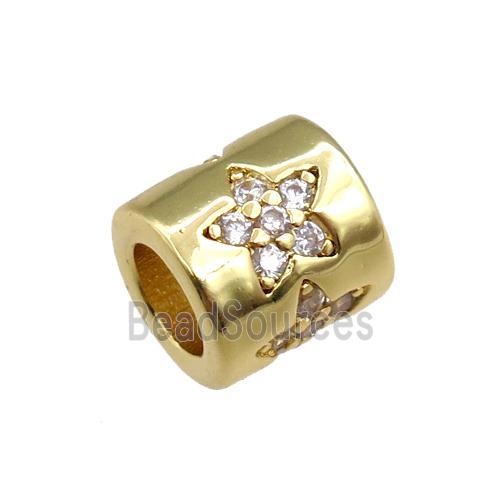 copper tube beads pave zircon, star, gold plated