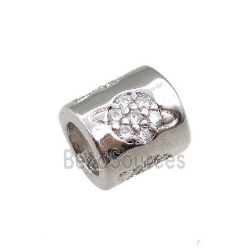 copper tube beads pave zircon, planet, platinum plated