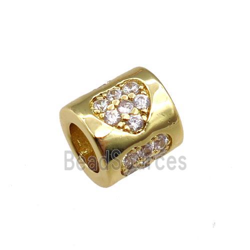 copper tube beads pave zircon, heart, gold plated