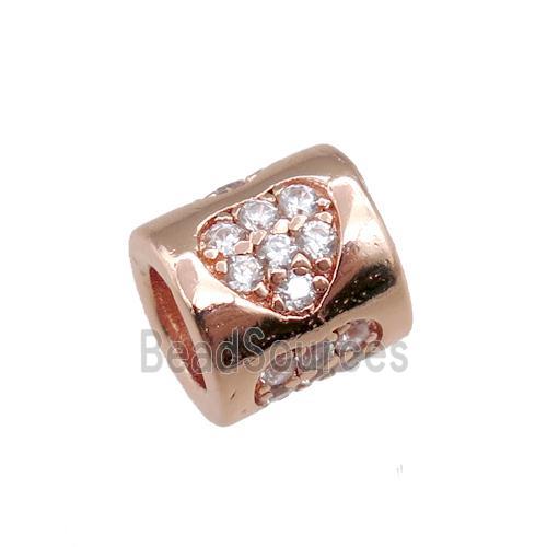 copper tube beads pave zircon, heart, rose gold