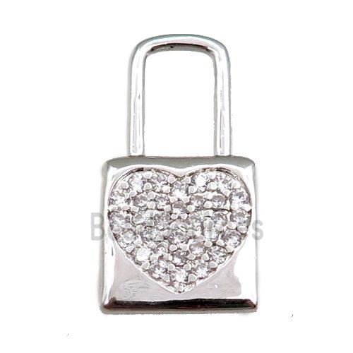 copper lock pendant pave zircon, platinum plated