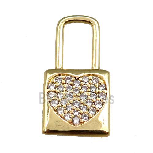 copper lock pendant pave zircon, gold plated