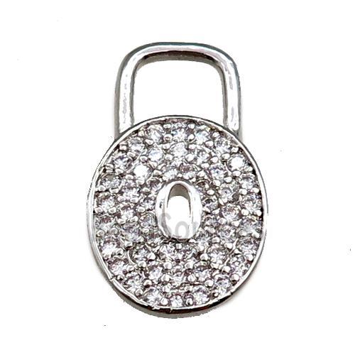 copper lock pendant pave zircon, platinum plated